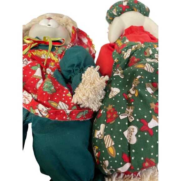 House Of Lloyd Christmas Bunny Dolls Christmas Around 12" Green Red White - Picture 9 of 13